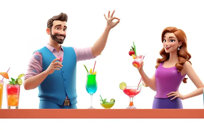 Nightclub with Fruit Juice Drinks 3d Cartoon Art Illustration